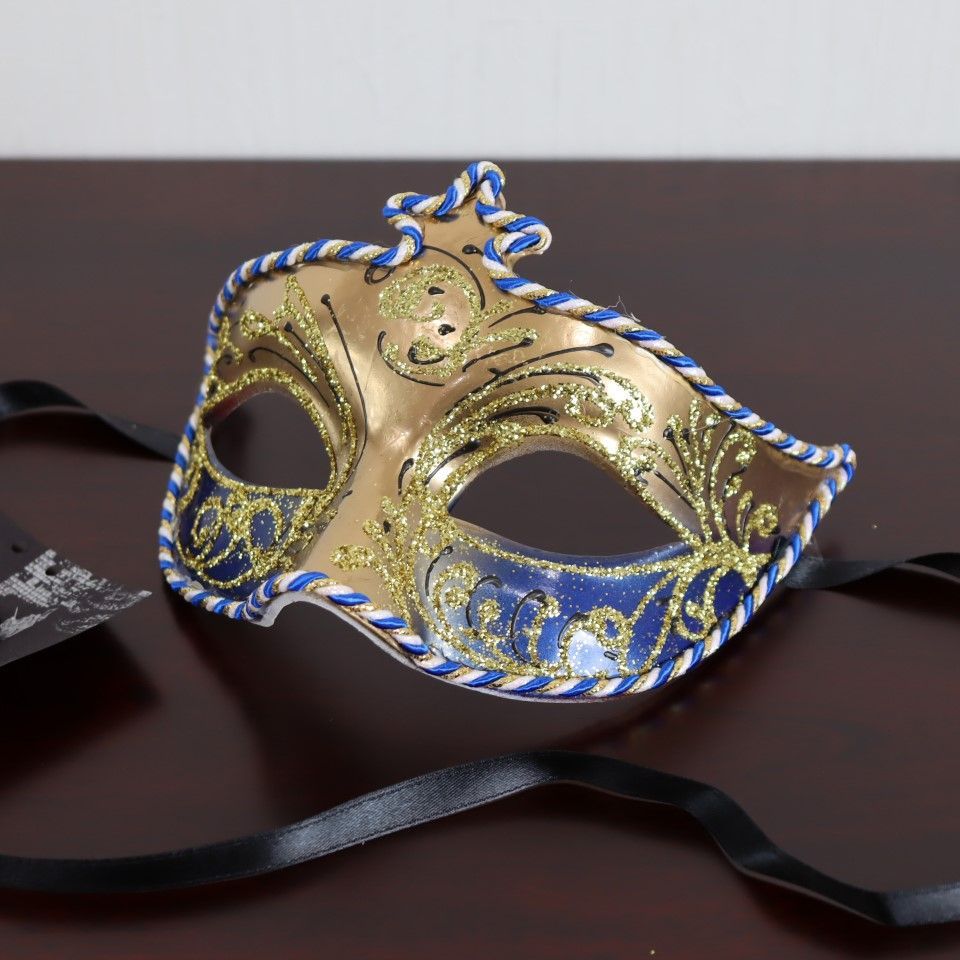 ベネチアンマスク カーニバルマスク 仮面 ハーフ ゴールド ブルー