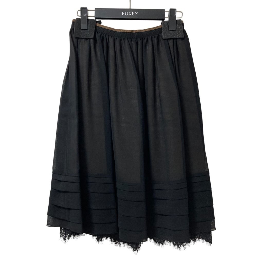 ♥ FOXEY フォクシー Lacey Flower Dress ひざ丈 ギャザー フ スカート 39897 サイズ38 ブラック レディース 古着