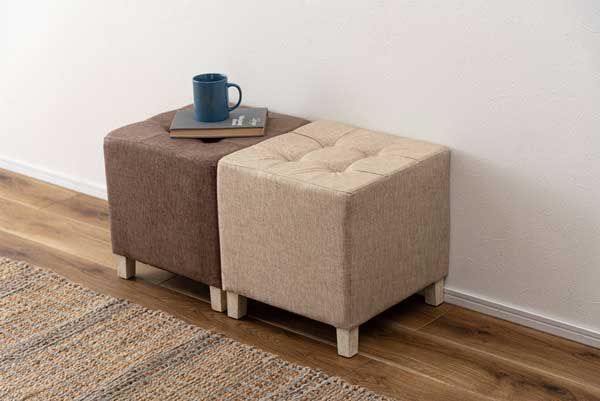 ２脚セット ファブリッククッションスツール スクエア W35×D35×H35cm No.001 ブラウン MARWIL-DEMENAGEMENTS_CH