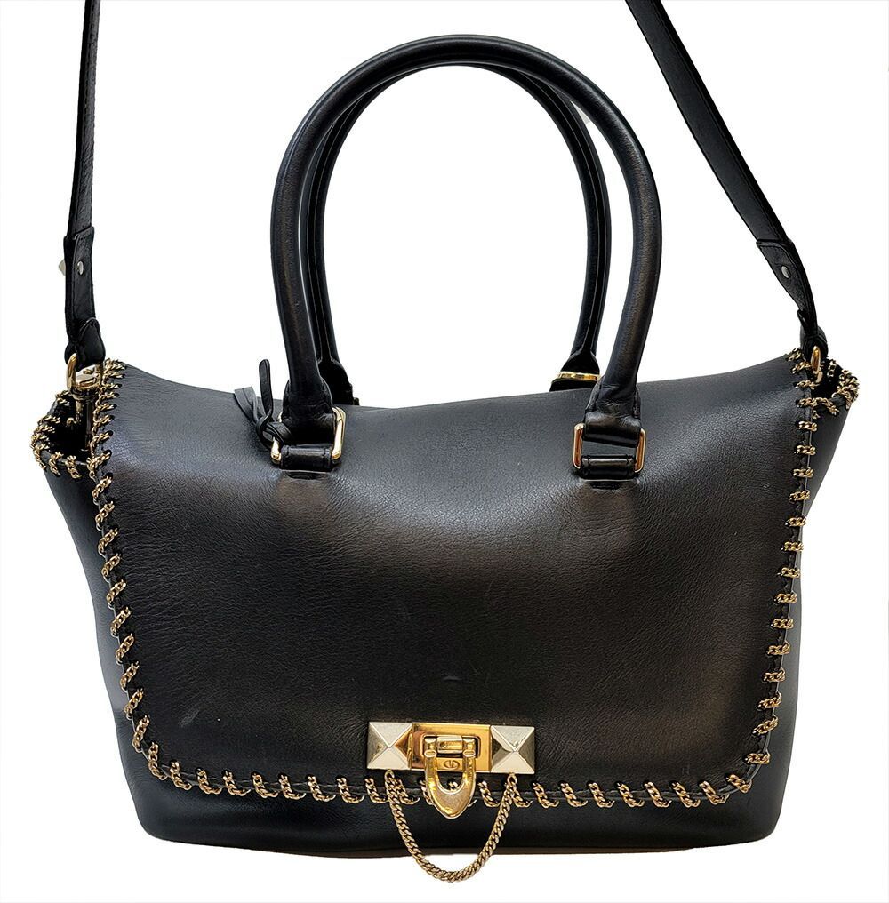 【VALENTINO GARAVANI】2wayバッグ　ゴールド金具　ブラック VALENTINO ヴァレンティノ 2WAYバッグ ショルダー レザー