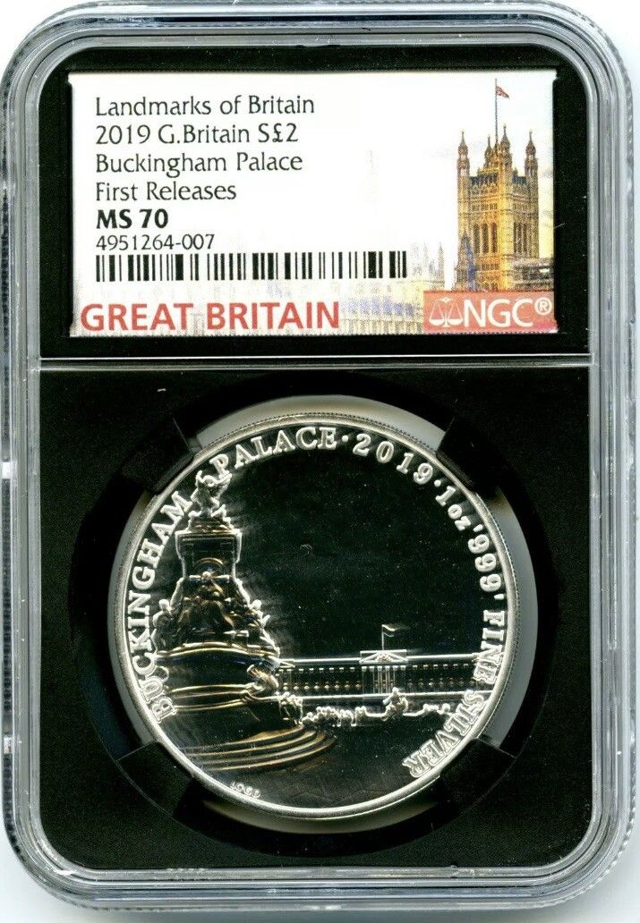 2019 S2PD GREAT BRITAIN 1 OZ SILVER NGC MS70 BUCKINGHAM PALACE FIRST RELEASES