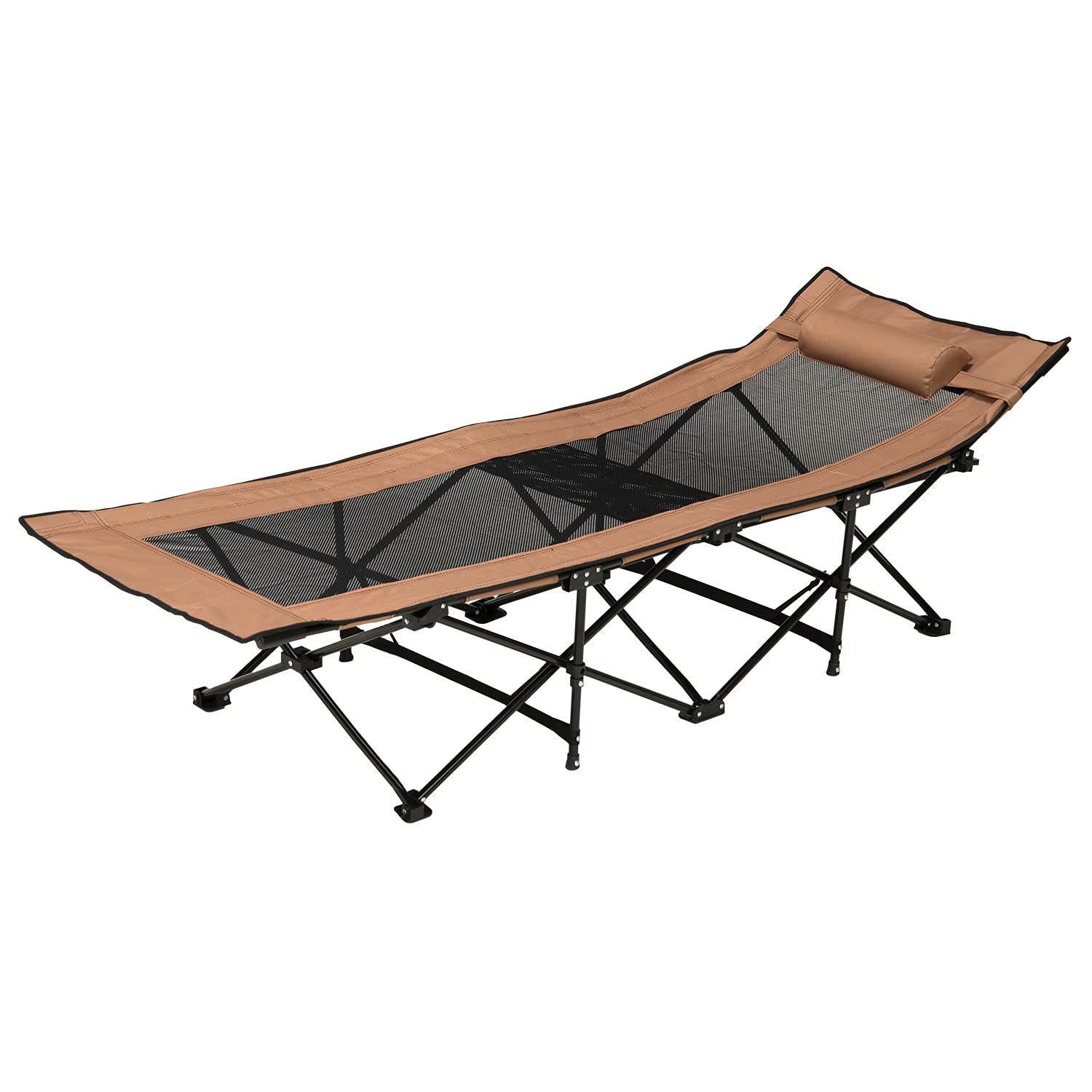 アウトドアベッド コット キャンプコット 萩原 テントベッド 工具 組み立て一切不要 ツーリング レジャー 完成品 収納バッグ付 幅61×奥行185×高さ50 ブラウン LOB-4439BR