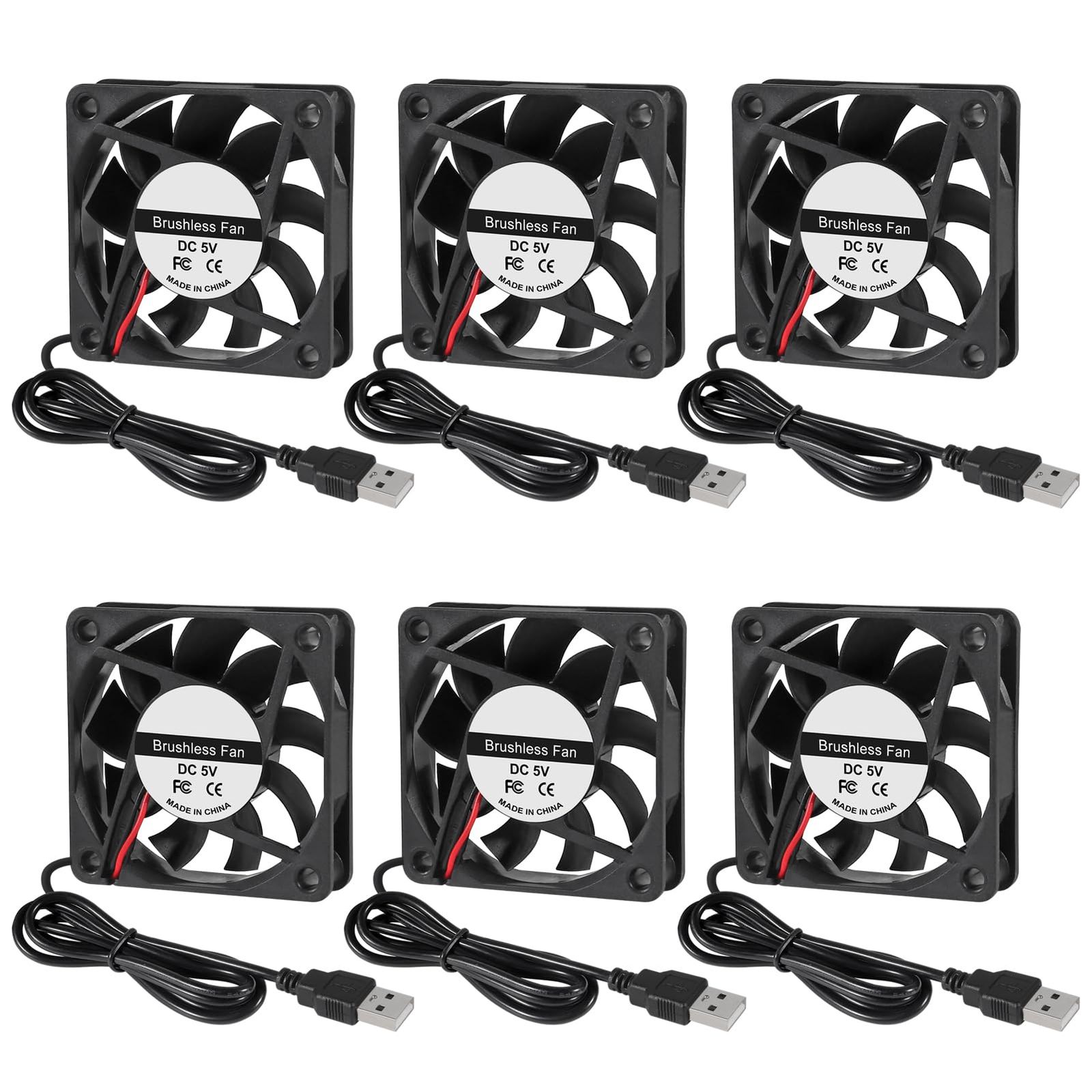 新品 6PCS 60mmファン2.36in USBブラシレス冷却DC 5V 60mm x 10mmファンクーラー速度4200 rpmファン