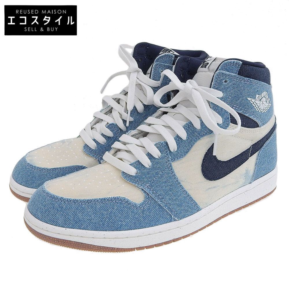 NIKE ナイキ 新品同様 NIKE ナイキ エアジョーダン1 レトロ ハイ OG デニム ハイカット スニーカー シューズ メンズ ホワイト×ブルー FQ2947-100 10(US)