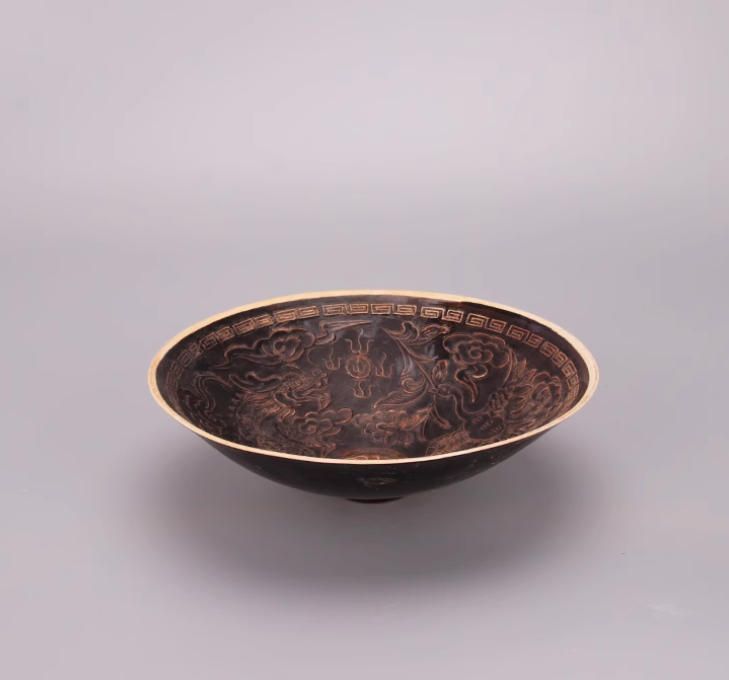 古代磁器を模した置物宋定窯彫刻烏金釉龍鳳碗景徳鎮客間装飾品