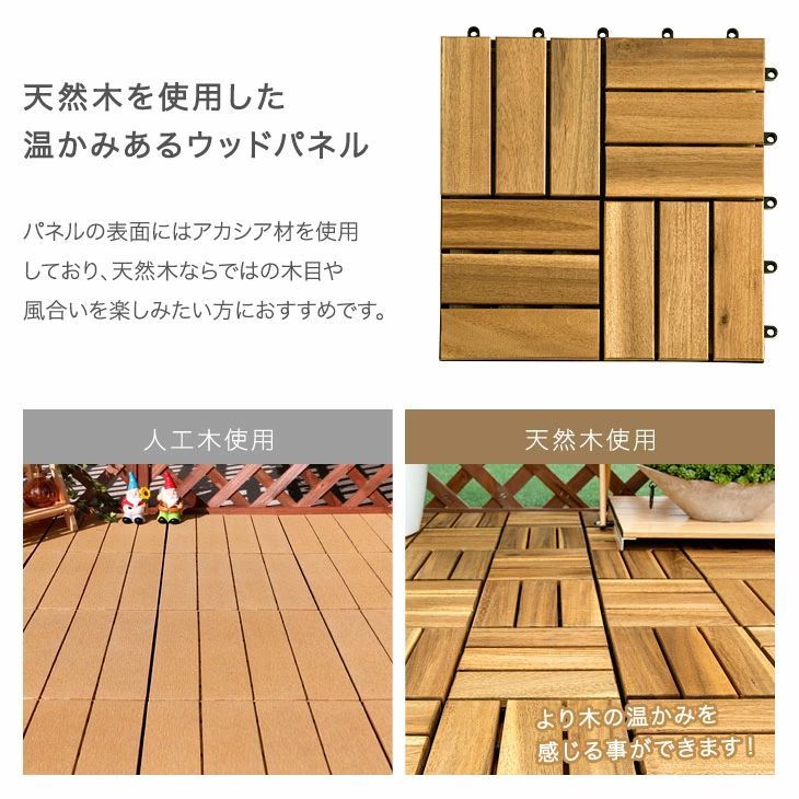 PROTEK 天然アカシア木製ジョイントウッドデッキパネル はめ込むだけで 