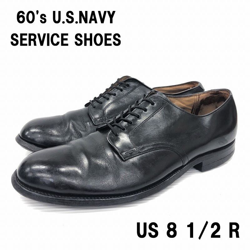 60's U.S.NAVY SERVICE SHOES サービスシューズ レザーソール ドレスシューズ 外羽根 プレーントゥ ミリタリー アメリカ海軍  サイズ：US 8 1/2 R 26.5cm ブラック D.J.LEAVENWORTH【PI】 - メルカリ