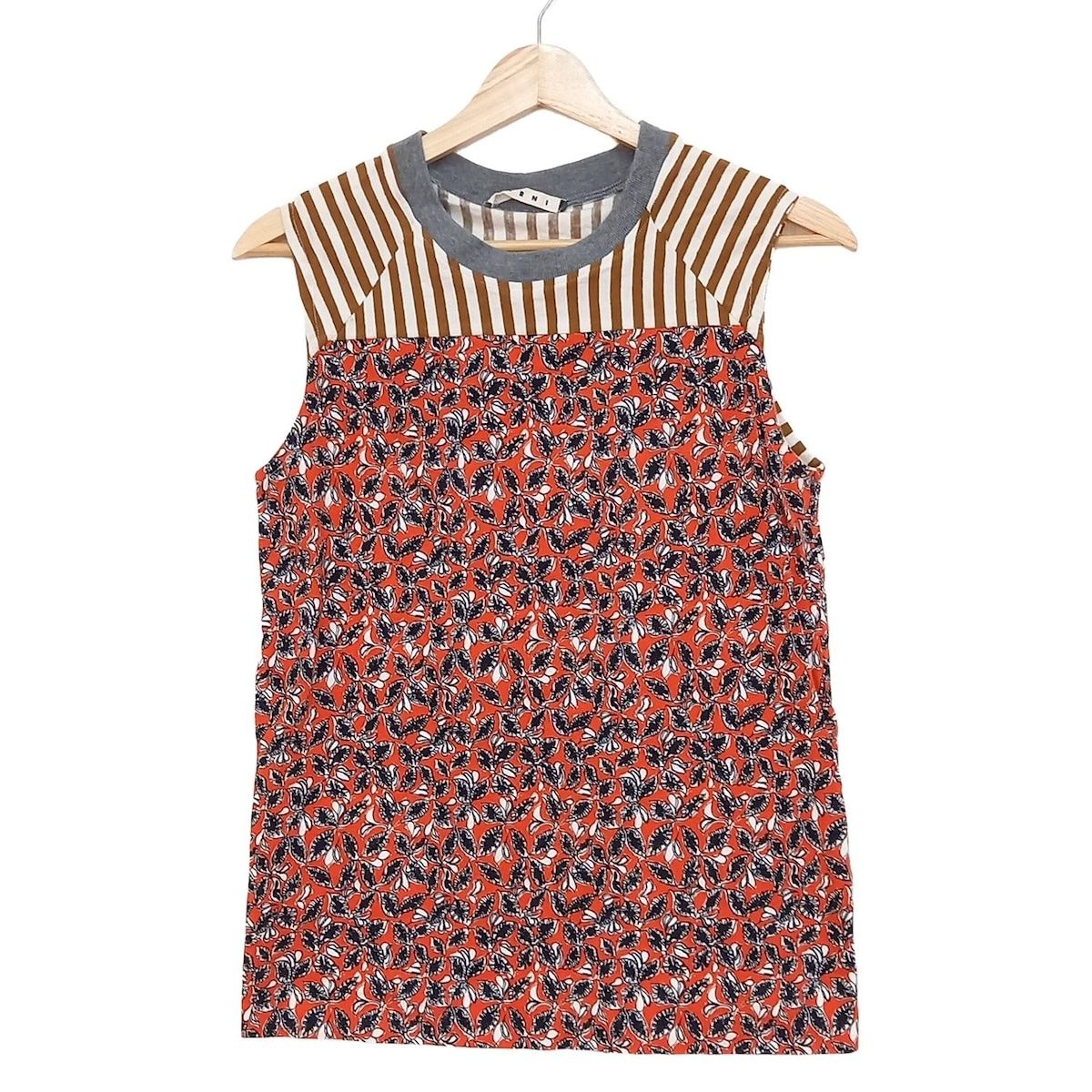 MARNI マルニ ノースリーブカットソー サイズ40 M レディース - オレンジ×ダークネイビー×マルチ クルーネック