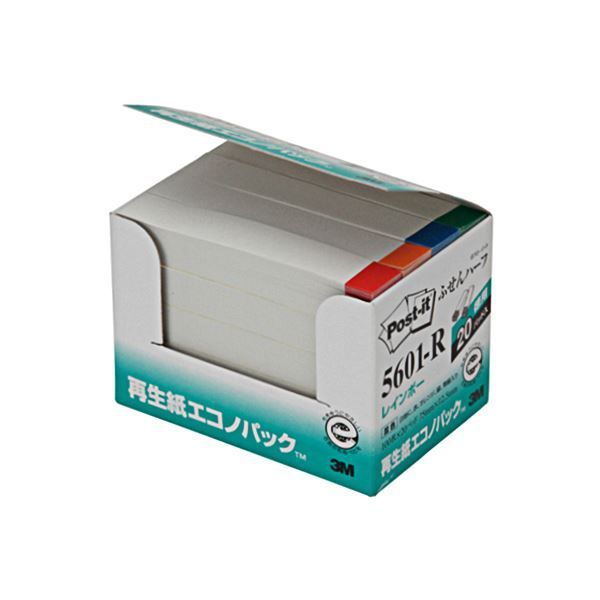 まとめ 3M ポスト イット エコノパックふせんハーフ 再生紙 75×12.5mm ホワイト 4色帯入 5601-R 1パック 20冊 ×5セット