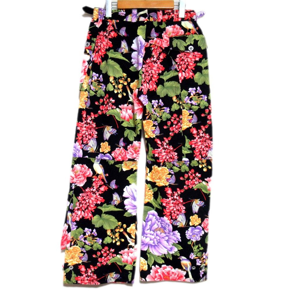 DOLCE-GABBANA ドルチェ-ガッバーナ フラワープリント ワイドカーゴパンツ サイズ38 ブラック レディース 古着