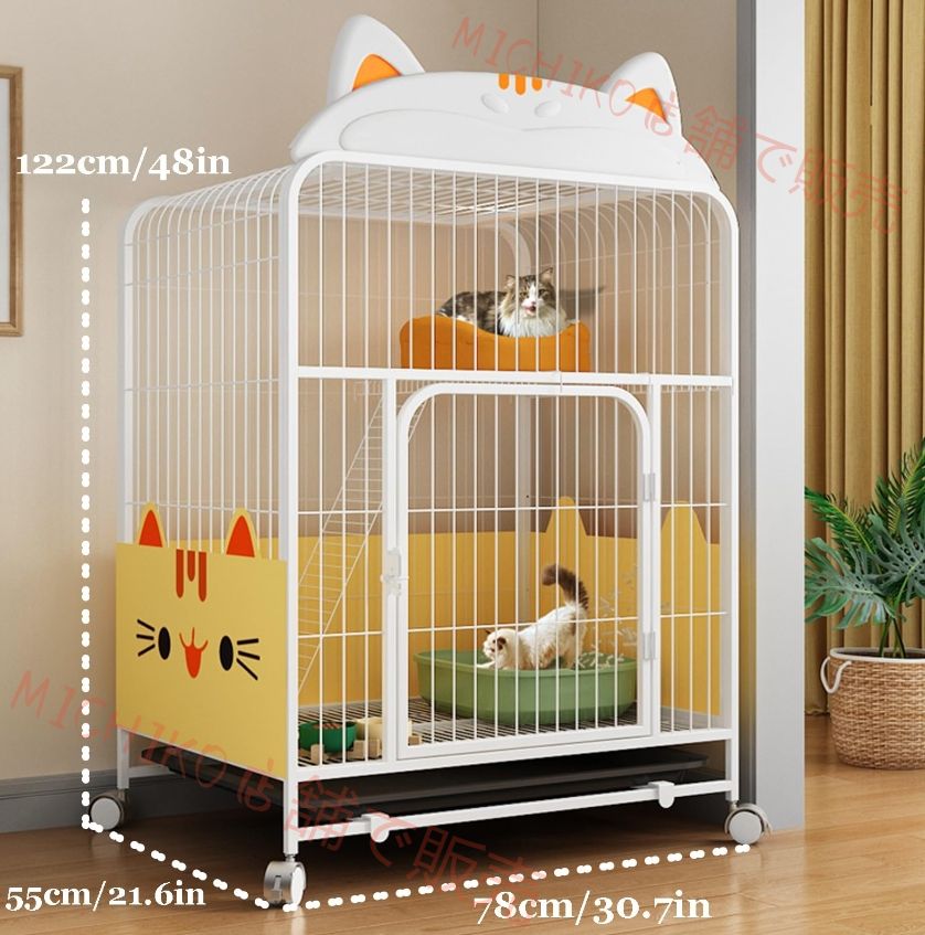 猫ケージ 屋内猫エンクロージャー 金属猫ベビーサークル犬小屋 ペットクレート 特大ハンモック付き 1-2匹の猫用