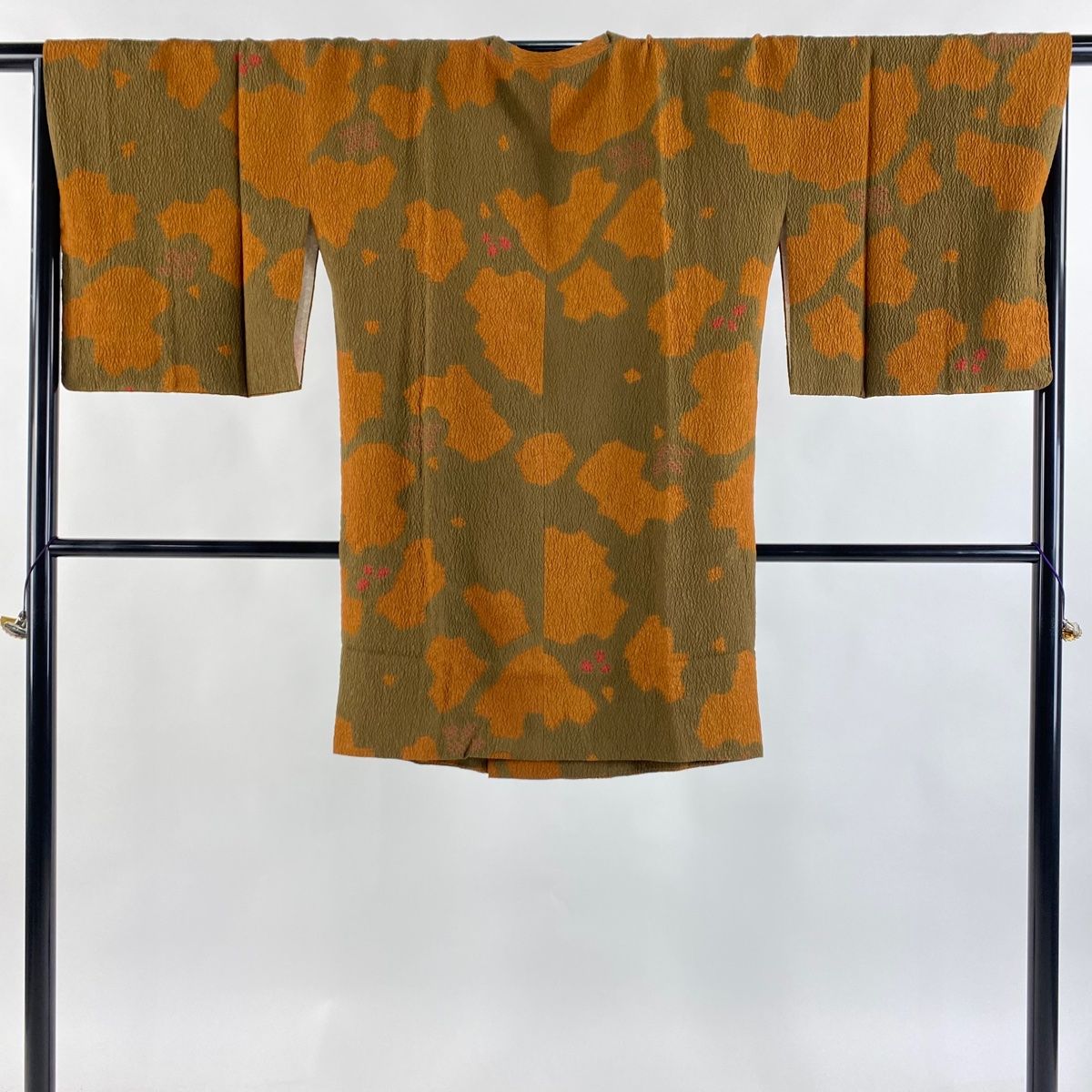 道行 身丈93.5cm 裄丈67cm M 和装コート 角衿 幾何学 花 灰緑 正絹 秀品