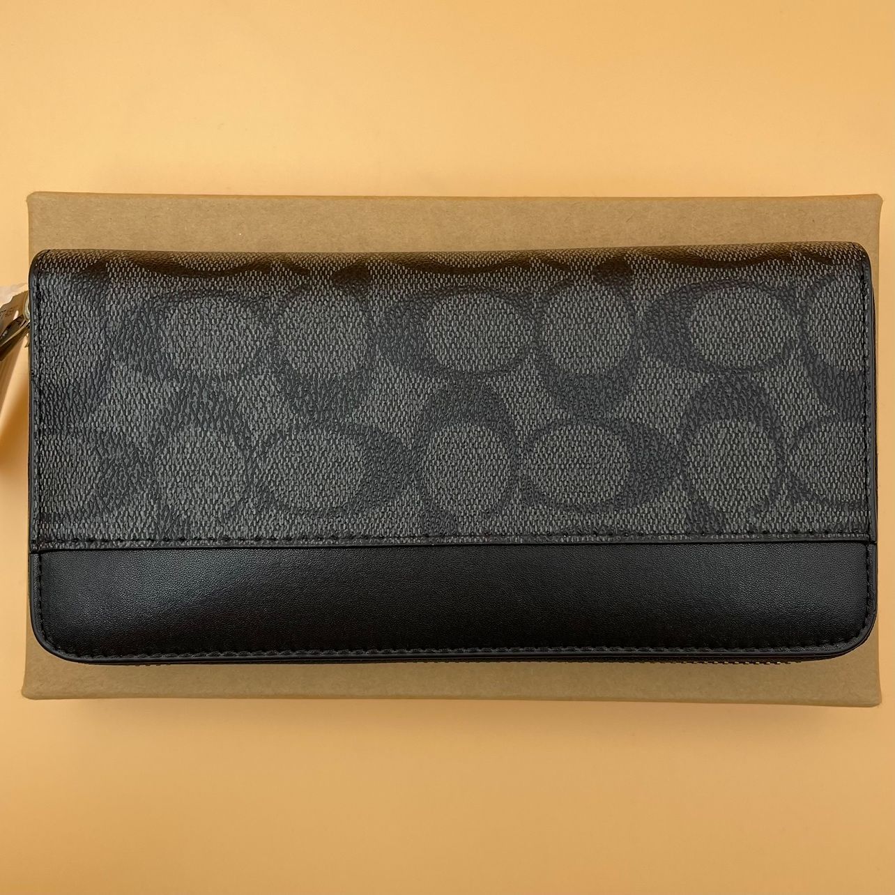 未使用COACHラウンドファスナー正規品ブラックシグネチャー 未使用】COACH コーチ 長財布 F74597 BK/CQ シグネチャー