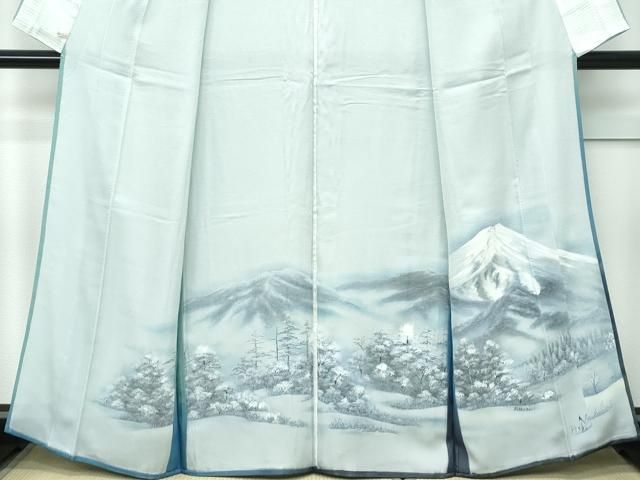 平和屋着物□極上 訪問着 無双 紗袷 紗×絽 手描き 遠山樹林文 暈し染め