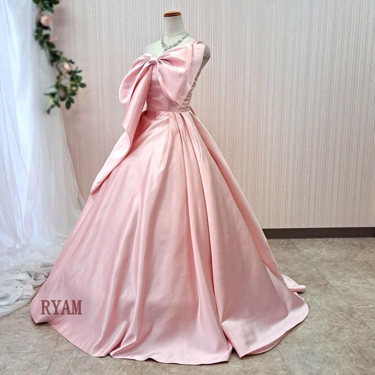 新 カラードレス ピンク 大きなリボン ウェディングドレス 結婚