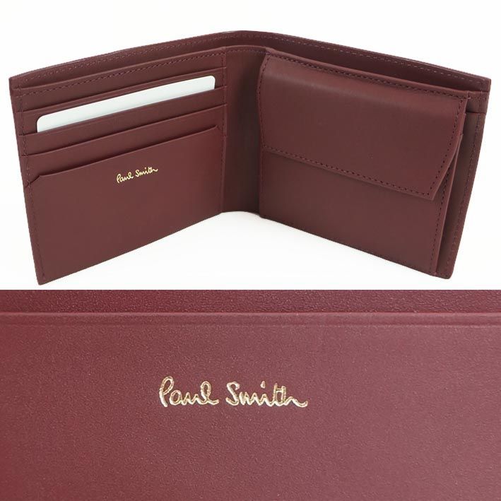 ポールスミス Paul Smith 革 二つ折り財布 メンズ ワイン色 - セレクト