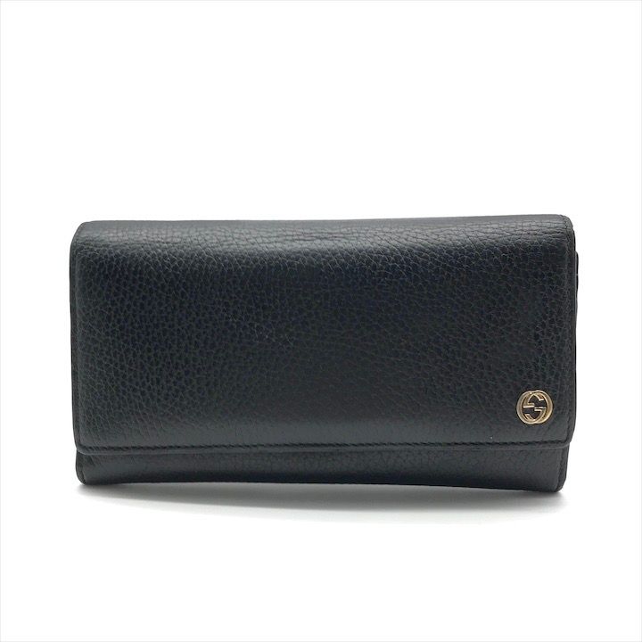 GUCCI グッチ インターロッキング レザー 二つ折り 長財布 ウォレット ブラック ブランド 小物 ファッション レディース a10498
