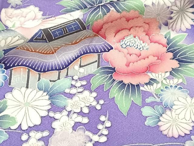 平和屋着物□豪華振袖 駒刺繍 流水草花文 暈し染め 金銀糸 正絹