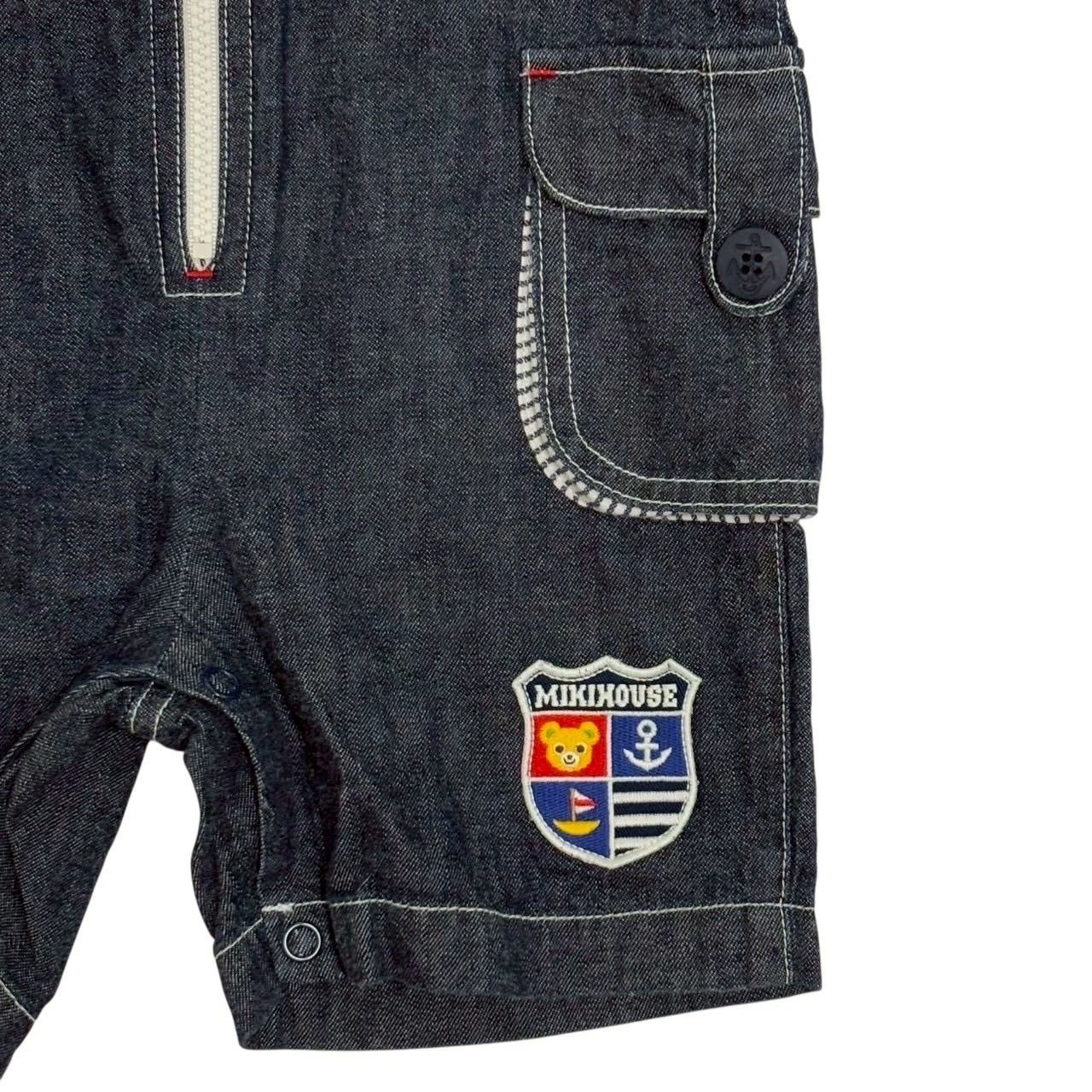 mikihouse ミキハウス デニムオーバーオール 青系 ブルー系 ワッペン