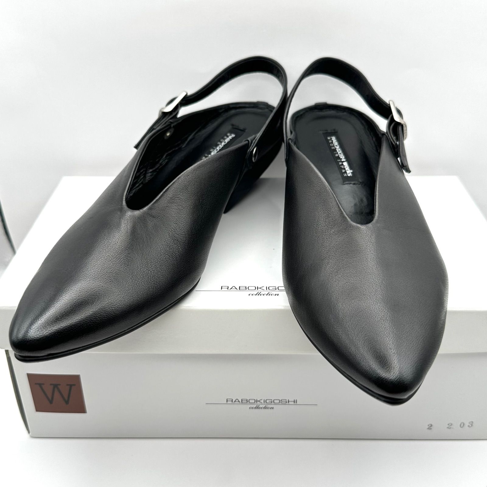 ♥ RABOKIGOSHI works ラボキゴシワークス 2way ストラップパンプス ミュール レザー 本革 ブラック 23cm