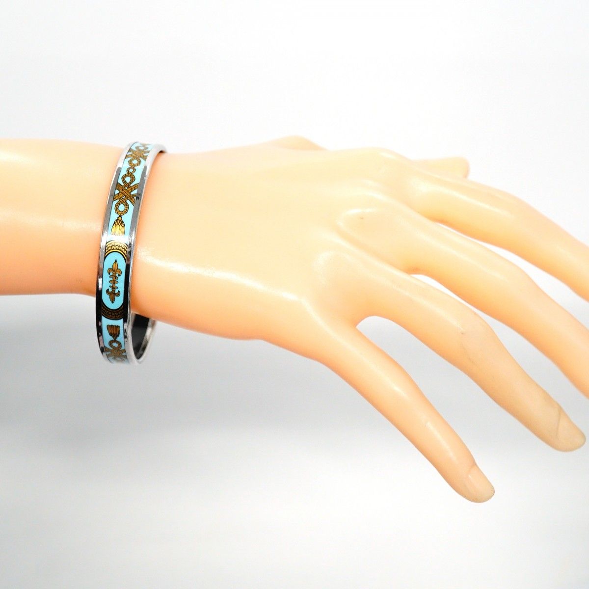 エルメス エマイユPM カレーシュ バングル ホワイト シルバー メタル