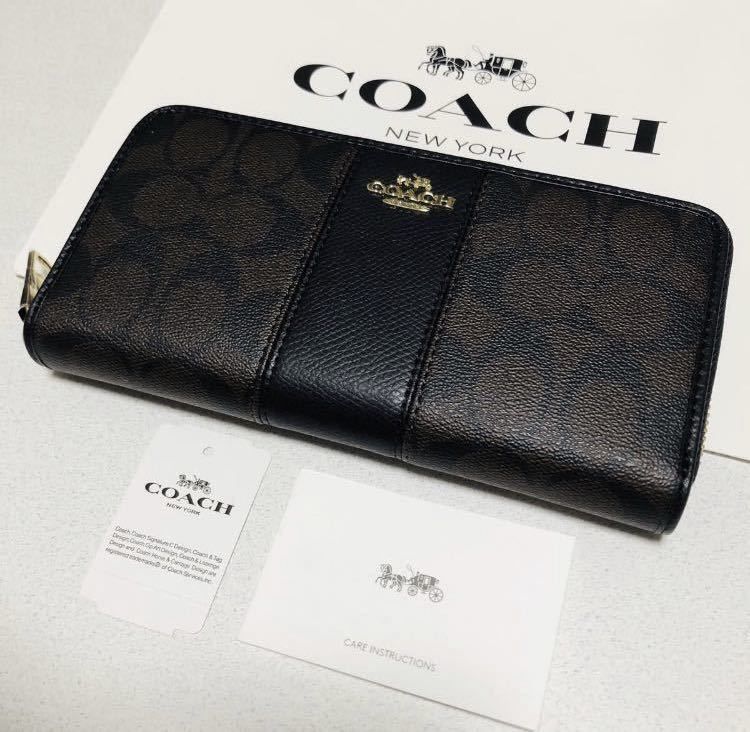 ☆ COACH コーチ 長財布 F52859 シグネチャー ブラウンxブラック