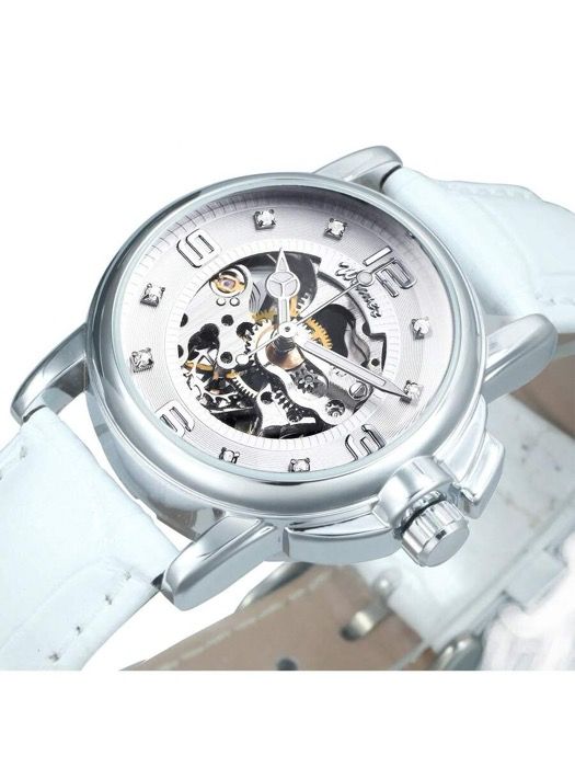 腕時計 レディース 機械式 - 1個 ファッション エレガントな自動巻き機械式腕時計 レディース アイスダイヤル ルミナスハンド ホワイトレザーベルト ビジネスカジュアル ブランド 贈り物 ボックス付き USTAUSTRALIA_COM_AU