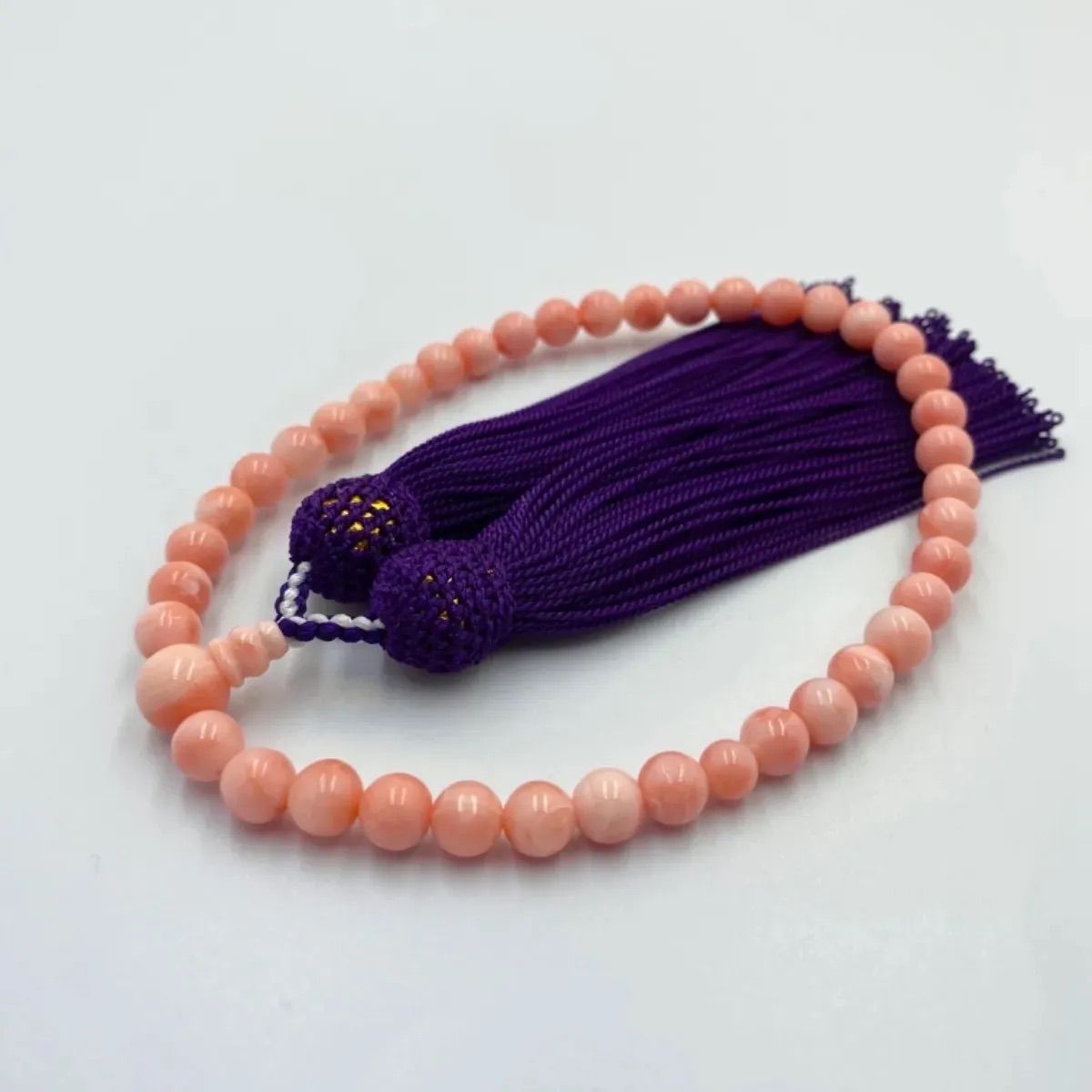 ピンク珊瑚の片手念珠1 数珠 略式 正絹 宝石珊瑚 無染色 - さんごの