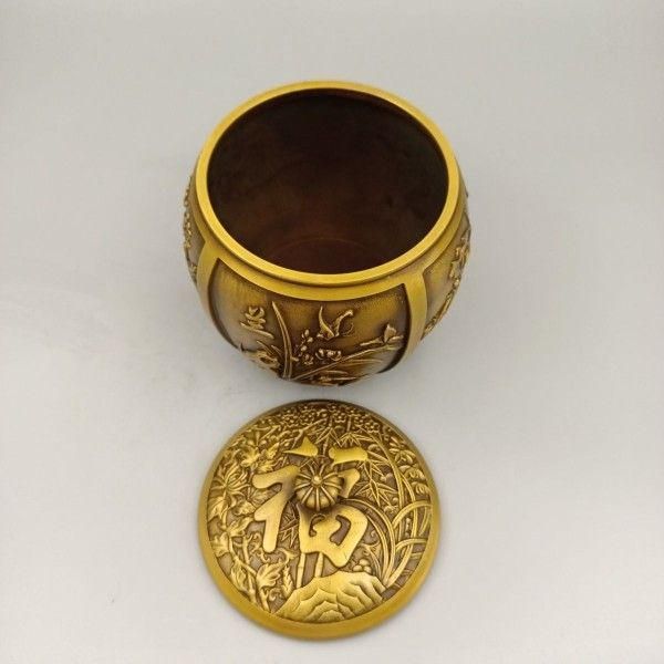 銅製 梅蘭竹菊銅缶 茶壺 茶道具 香道具 博古架 装飾品 工芸品