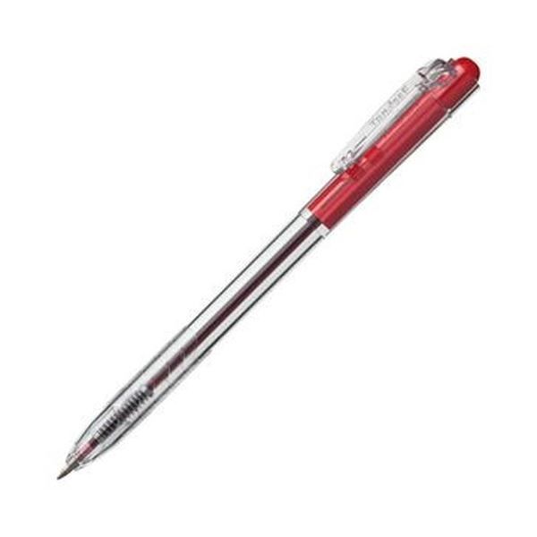 （まとめ）TANOSEE ノック式油性ボールペン0.7mm 赤（軸色：クリア）1