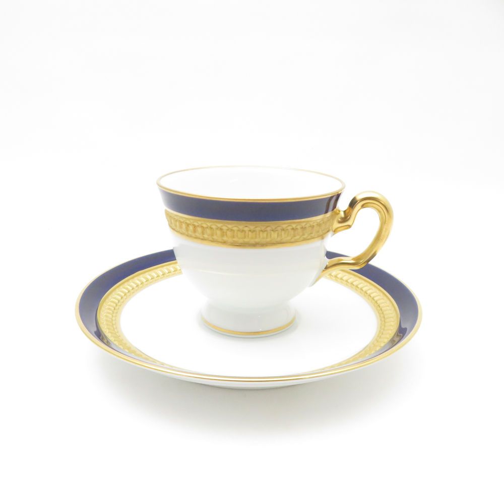 OKURA 大倉陶園 ロイヤルブルークラウン 瑠璃エンボス デミタスカップ＆ソーサー モカ エスプレッソ 金彩 SM4656A3