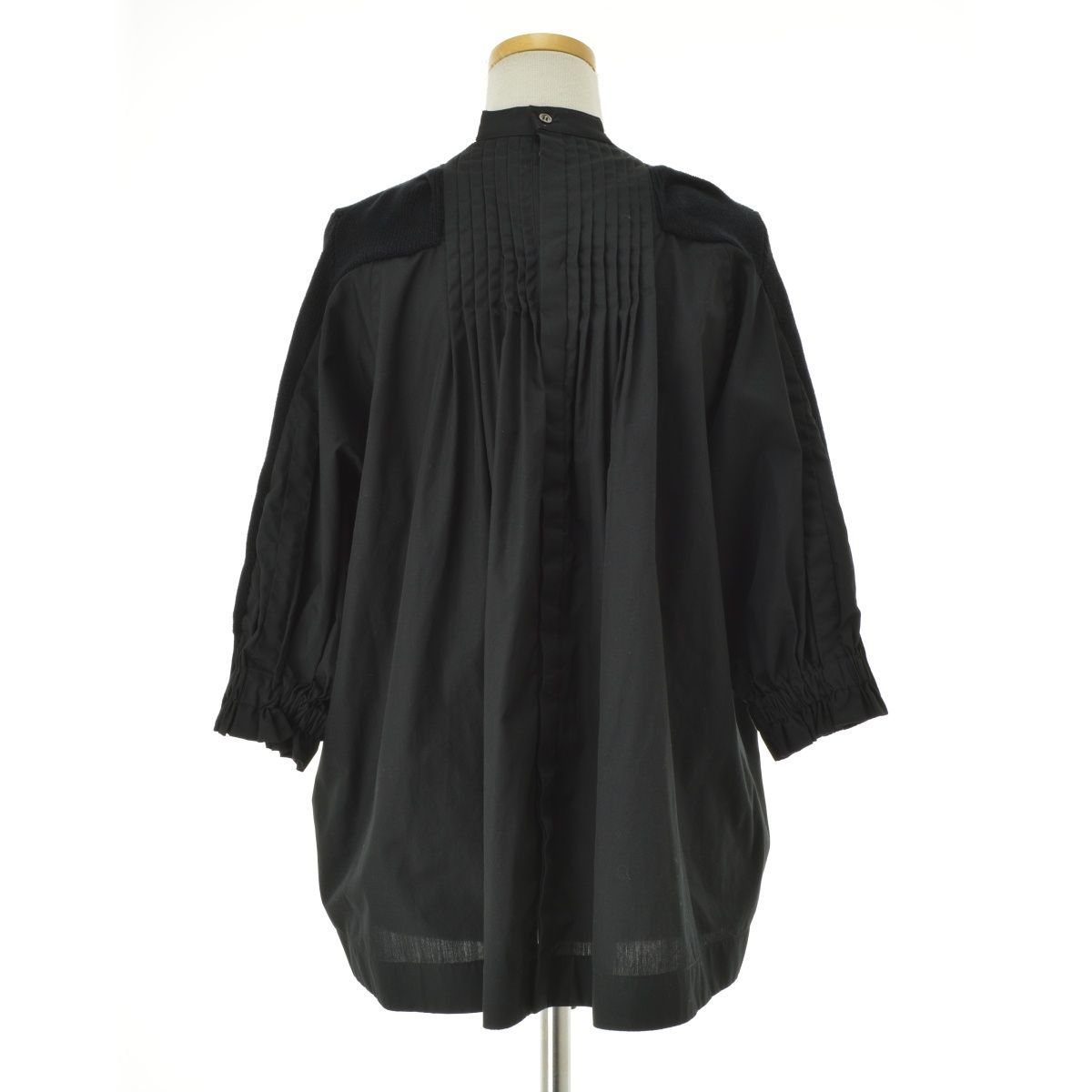 sacai】17-02972 バックプリーツ ニットドッキングシャツ七分袖