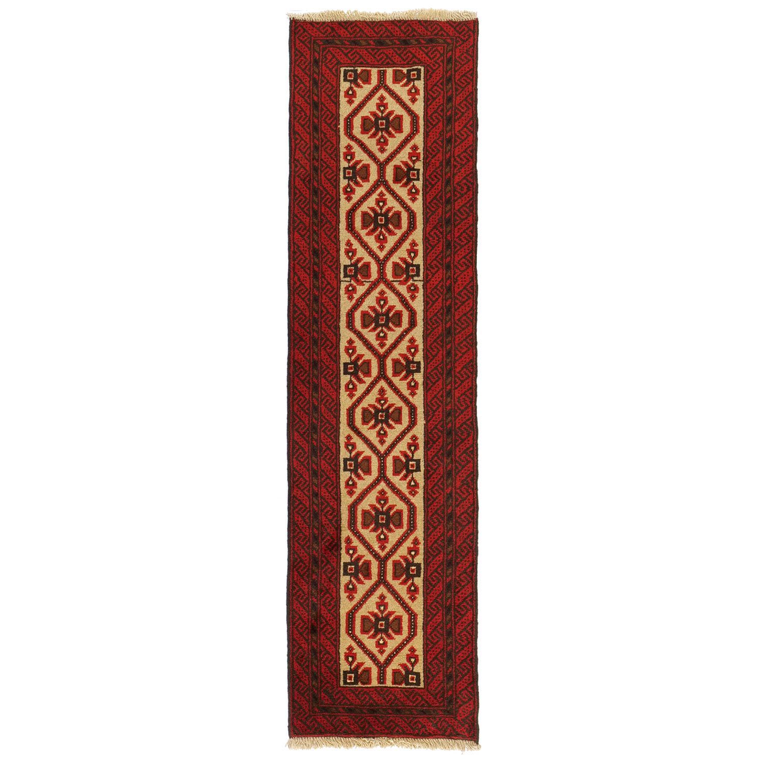 バルーチ 1960年代 1950×500mm セミアンティーク ダイヤモンドモチーフ 手織り - carpet-アンティークペルシャ絨毯 ヴィンテージラグ専門店 送料無料