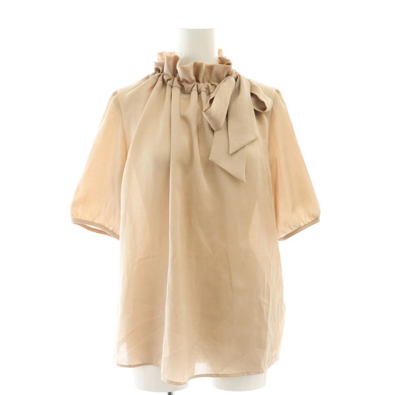 ストロベリーフィールズ STRAWBERRY-FIELDS 24年製 フリルカラーリボンブラウス プルオーバー 半袖 ベージュ /HK ■OS