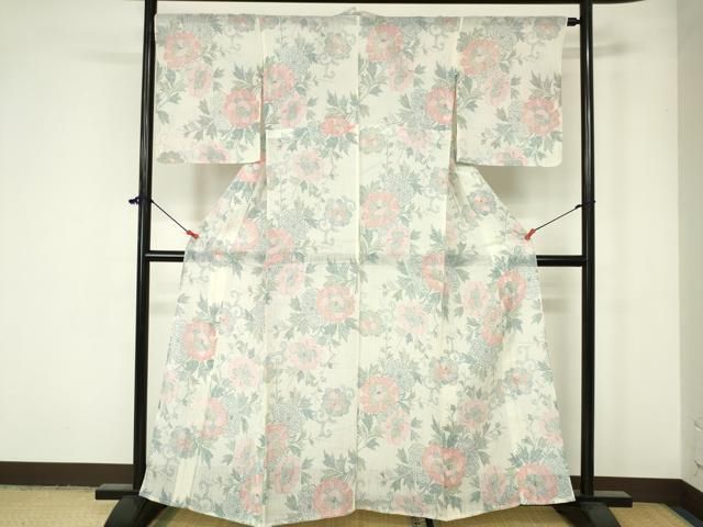 平和屋着物＊夏物 本場小千谷ちぢみ 牡丹 麻 逸品 DAAW0288op