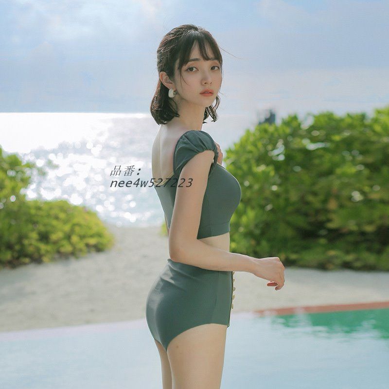 水着 レディース タンキニ セパレート バルーンスリーブ スクエアネック 30代 オトナ女子 海水浴 大人水着 40代 10代 ハイウエスト ボタン プール 学生 20代 nee4w527223