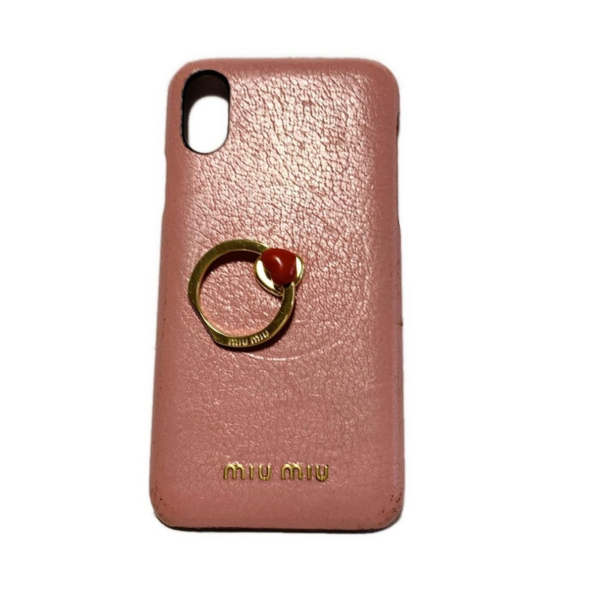 miumiu ミュウミュウ 携帯電話ケース - 5ZH058 ピンク×レッド×ゴールド iPhoneケース|ハート レザー