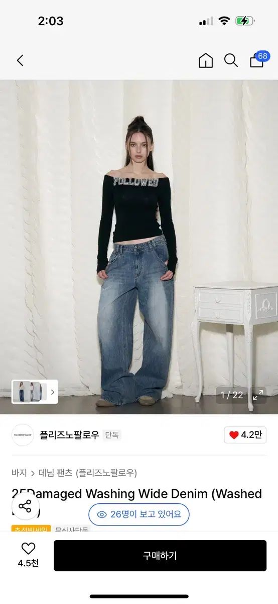 Pleasenofollow プリーズノーフォロー 25 ダメージ ウォッシュ デニム s
