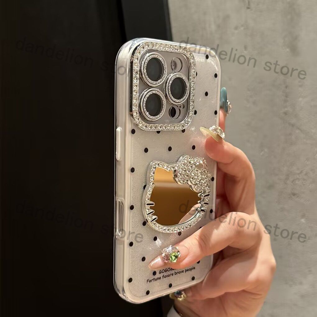 スマホケース キティちゃん キラキラ 鏡 ミラー 取り外し可能