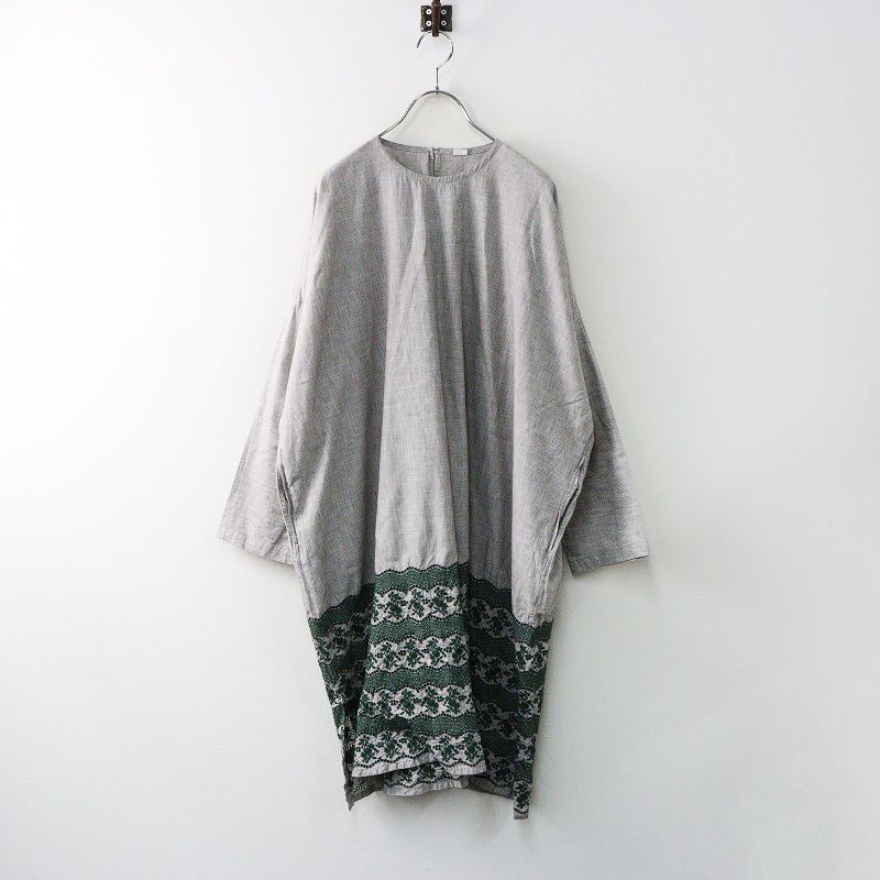 定価6.4万 45R 45rpm フォーティファイブアール ハケ目カットワークのドレス|グレー 刺繍 レース ワンピース 2400014405415