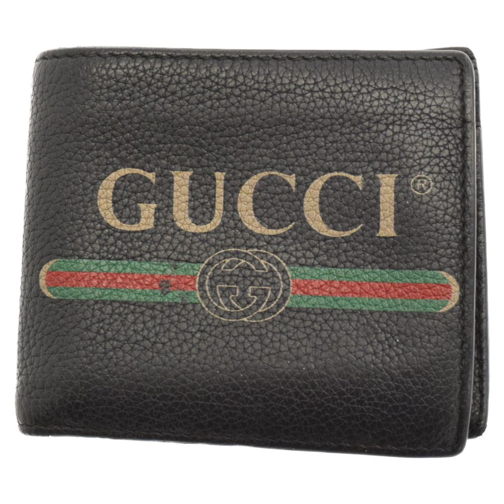 GUCCI (グッチ) ヴィンテージロゴプリント レザー ウォレット 二 GUCCI (グッチ) ヴィンテージロゴプリント レザー ウォレット 二