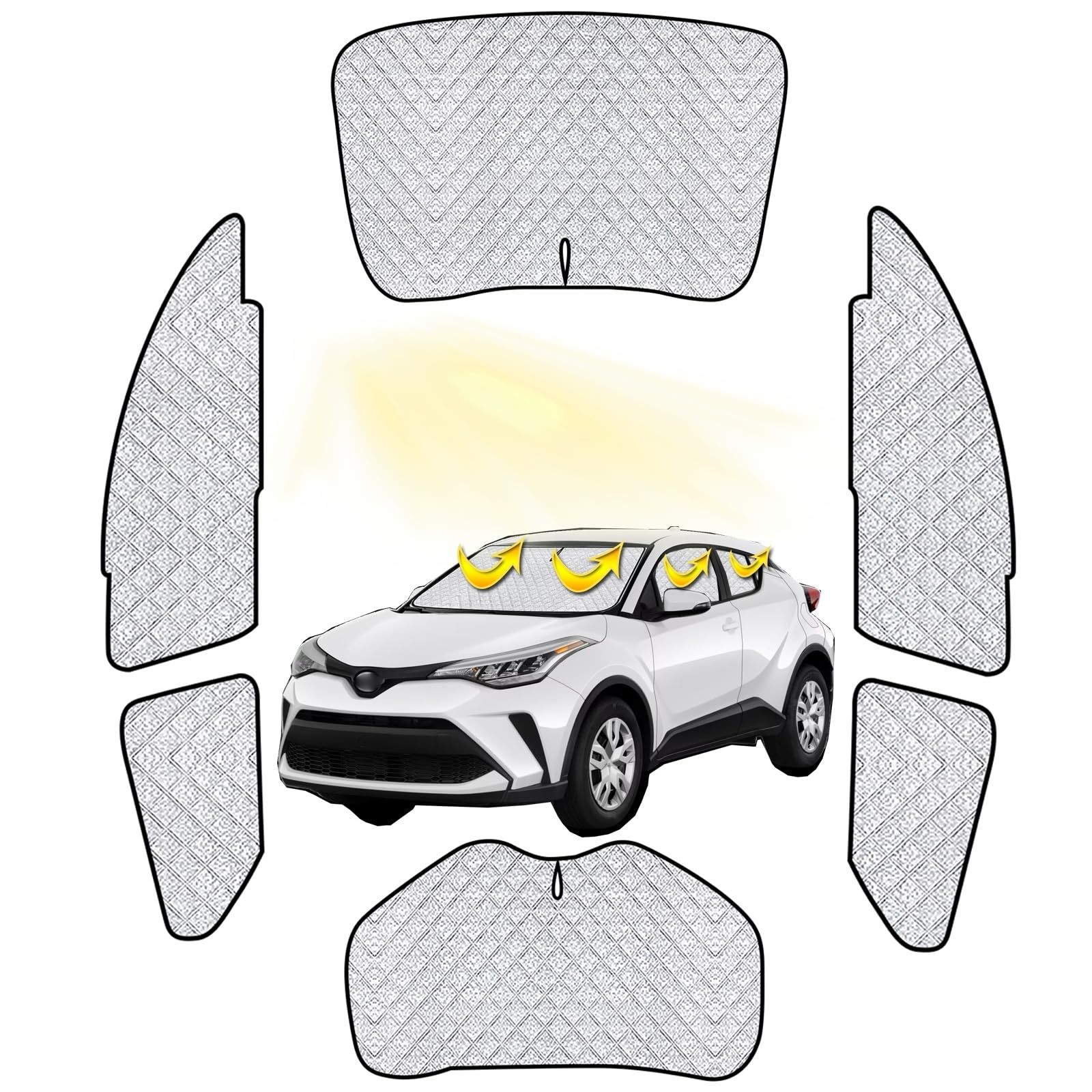 トヨタC-HR 車中泊 車用 サンシェード フルセット 仮眠 マルチサンシェード 遮光シェード 断熱 車窓日よけ 車中泊 シェード アウトドア 全窓対応 高密度 UVカット 盗難防止 冬 保温 取付簡単 6層構造 6PCS