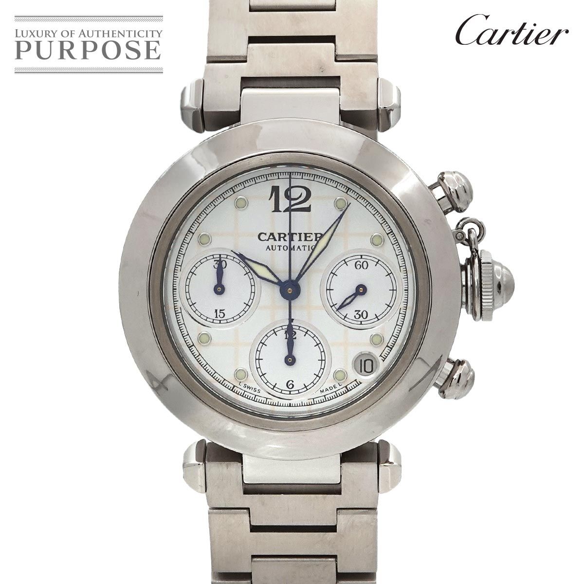 カルティエ Cartier パシャC クロノグラフ W31039M7 ボーイズ 腕時計 デイト ホワイト オートマ 自動巻き Pasha C 90290689