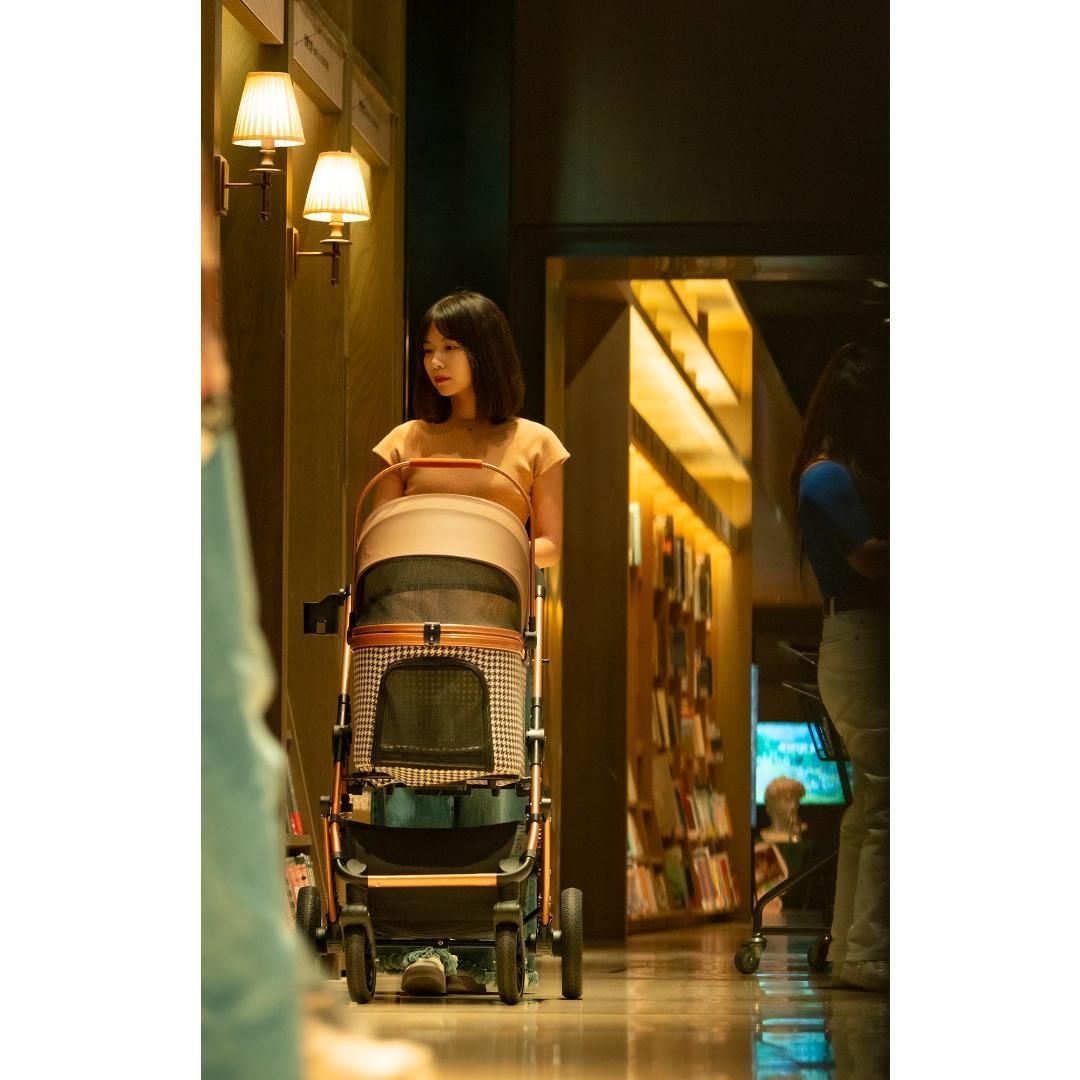 ペットカートL対面式分離式2way折りたたみ犬カート【千鳥格子