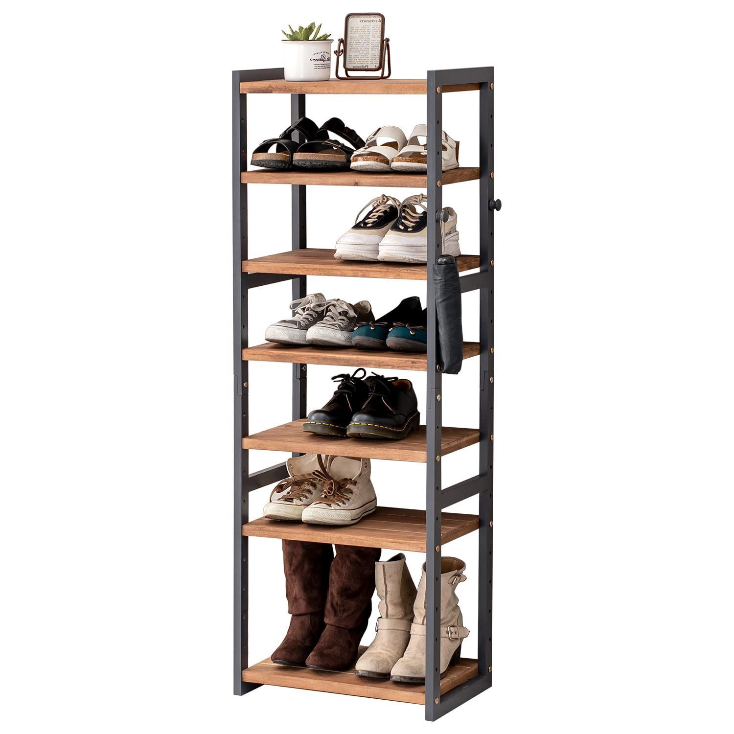 【数量限定】靴 棚 シューズラック ラック 靴箱 【天然木パイン材使用】木製 下駄箱 玄関収納 7段 シンプル 萩原 幅45 奥行28 高さ128 ダーク グレー 黒 MSS-6713NDG