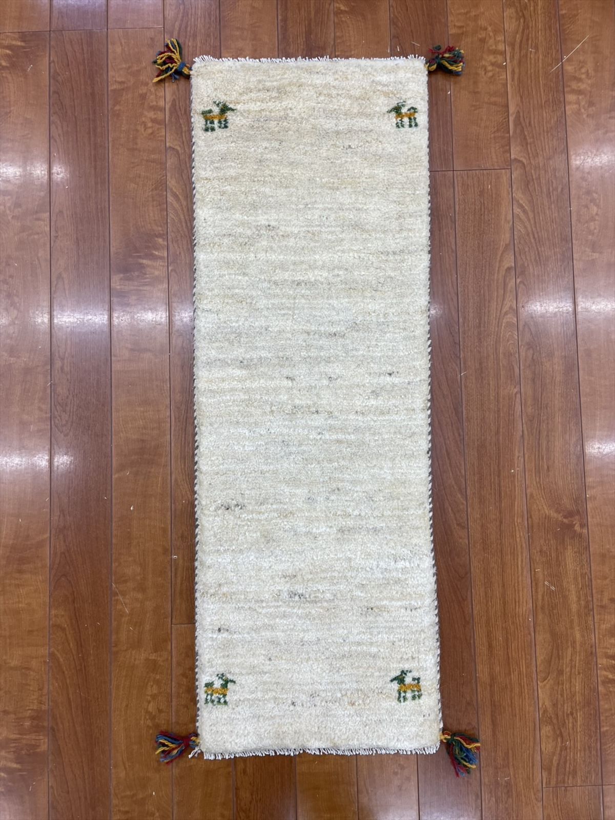 ペルシャ ギャッベ ミニランナー 細長いラグ 120x40㎝ アイボリー グレー RJ13890