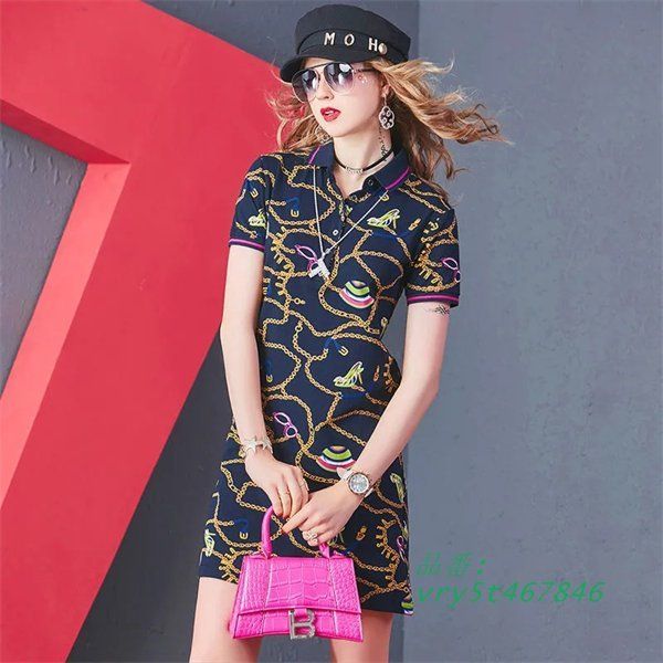 ワンピース ゴルフウエア ラインリブポロワンピース レディース