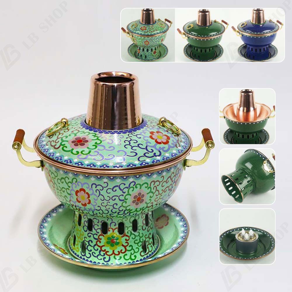 七宝焼 景泰蓝 銅鍋 しゃぶしゃぶ火鍋美術品 1-2人 エナメル エコオイル アルコールストーブ