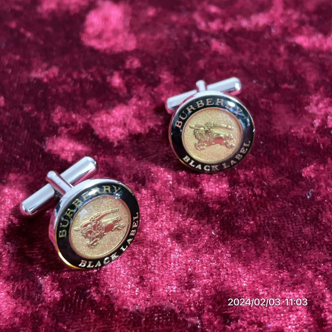 美品 BURBERRY バーバリー ブラックレーベル ホースロゴ カフリンクス 
