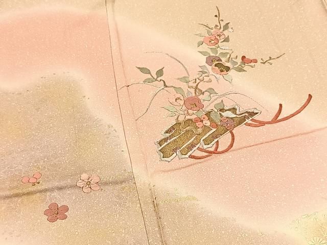 平和屋着物▽訪問着 単衣 刺繍 花筏文 暈し染め 金彩 正絹 逸品